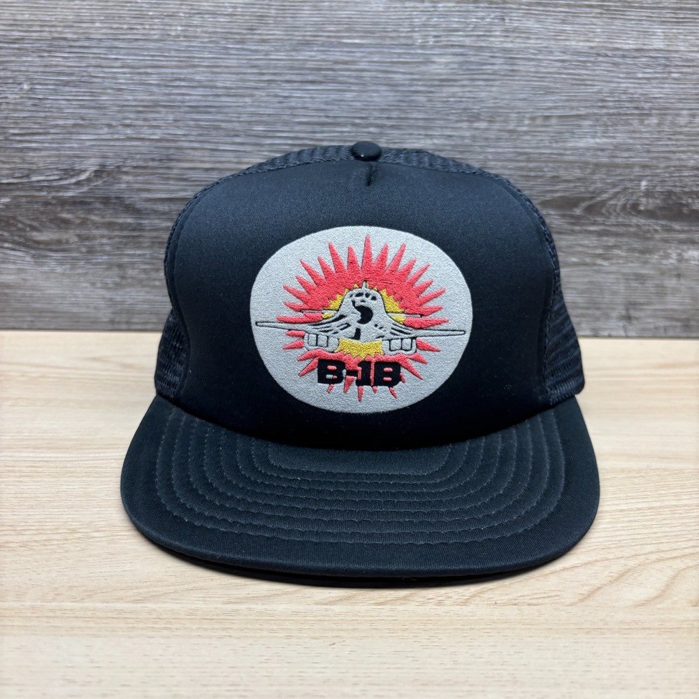 Vintage B-1B Lancer Bomber Aircraft Hat Cap Snap Back Black Trucker USAF Militar